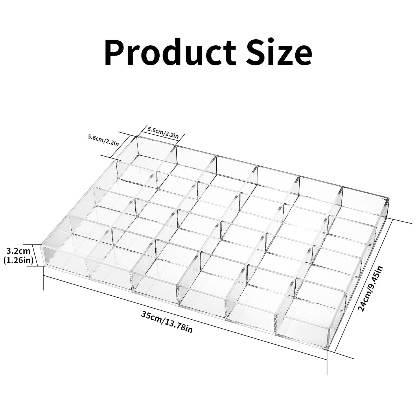 Large Clear Jewelry Organizer Display Tray, Storage Case for Rings, Earrings, Necklaces, Acrylic Drawer Organizer Trays (24 Grids)