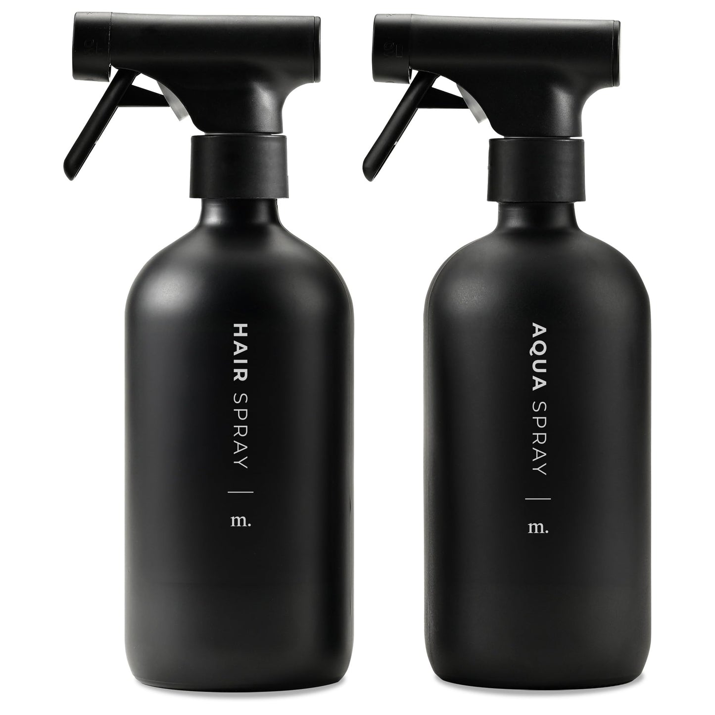 MAISONOVO Glass Spray Bottles 16 Oz Pack of 2 - Durable Black Spray Bottle with Fortified Glass & Fine Mist Pumps - Ideal for Salons, Barbers, Stylists, Pet Groomers & Daily Hair Care - 16 Labels