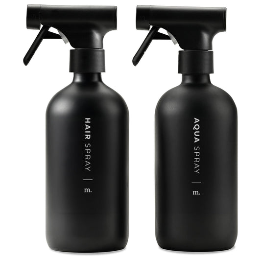 MAISONOVO Glass Spray Bottles 16 Oz Pack of 2 - Durable Black Spray Bottle with Fortified Glass & Fine Mist Pumps - Ideal for Salons, Barbers, Stylists, Pet Groomers & Daily Hair Care - 16 Labels