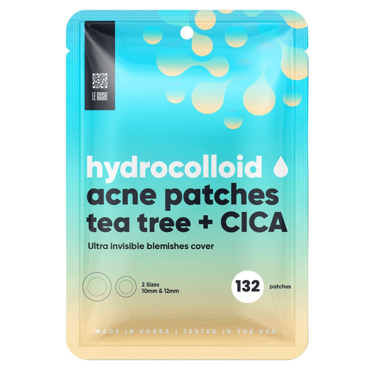 LE GUSHE Korean Pimple Patches for Face (132 Dots) - Hydrocolloid Acne Patches with Tea Tree Oil - Invisible Zit Stickers - Dermatologist Tested - Korean Skin Care