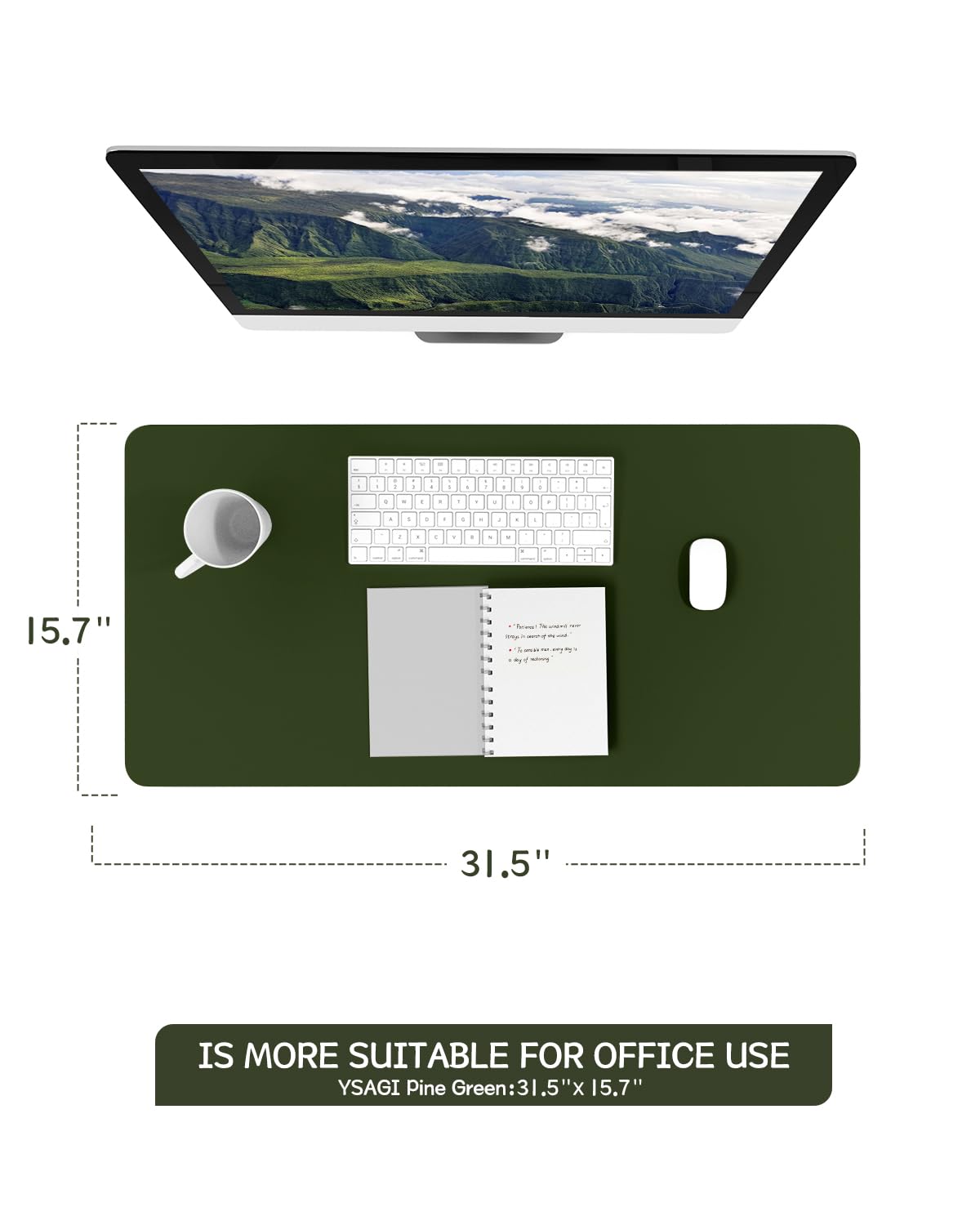 YSAGi Non-Slip Leather Desk Pad, Waterproof Laptop Computer Desk Keyboard Mat, Table Protector Blotter Mat, Large Mouse Pad for Office/Work/Home/Decor(Olive Green, 31.5" x 15.7")