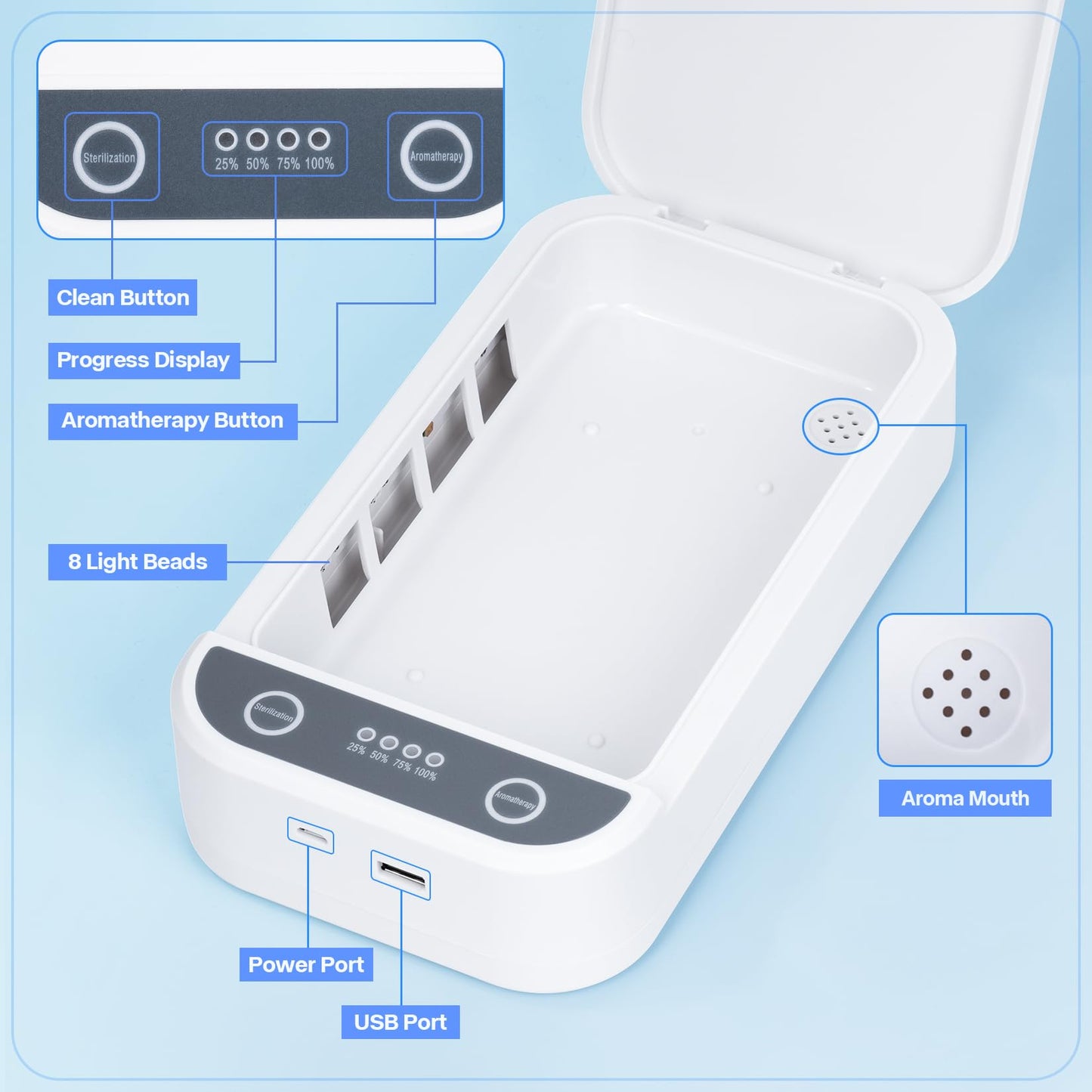LXIANGN Nail Tool Cleaner with Blue Light,Portable USB Cleaner For Nail Tools Nail Cleaning Box Beauty Tool Cleaner Machine for for Nail Salon, Tweezers, Jewelry, Phone, Manicure Tools Cleaning