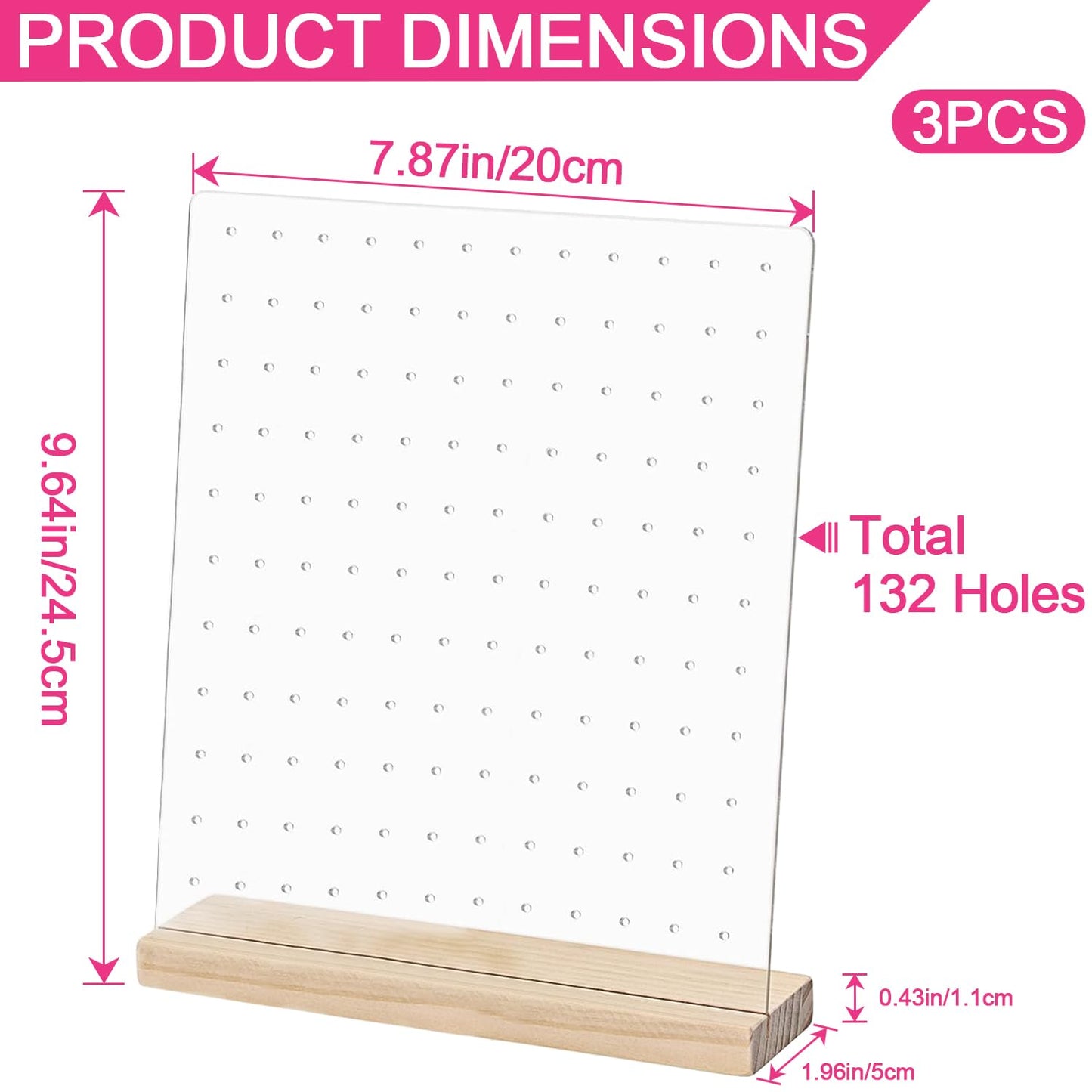 LOSYHU 3 Pack Acrylic Enamel Pin Display Stand with Wood Base, Tabletop Pin Organizer Display Storage Stand Acrylic Pin Holder Display for Badges Pins Collectible, Hold up to 132 Pins