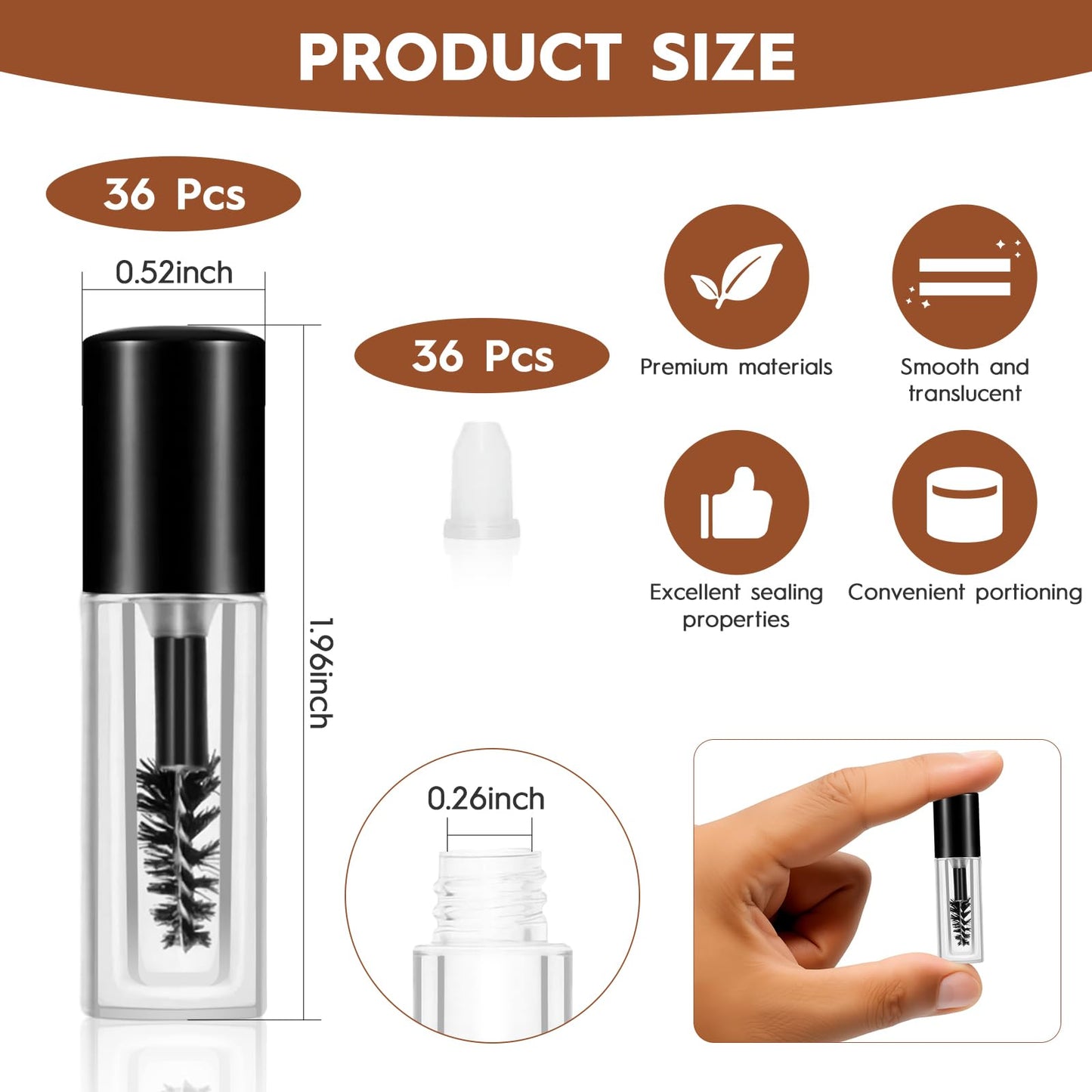 36 Pcs Empty Mascara Tubes with Wand (3ml), Refillable Eyelash Brow Tint Tubes, Travel Size Containers for Lash/Brow Oil, Eyebrow Shaping, Perm Aftercare