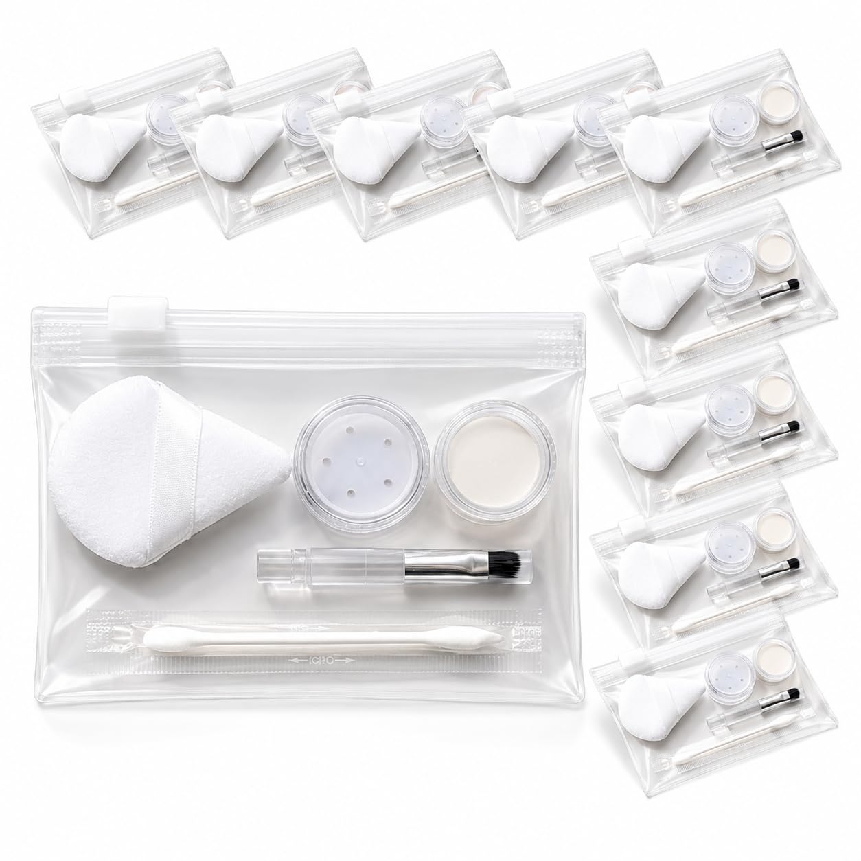 OR KO Makeup Touch-Up Travel Kit, 10-Piece Beauty Organizer with Refillable Cosmetic Jars, Applicators & Clear Zipper Bags for Makeup, Skincare & On-the-Go Essentials