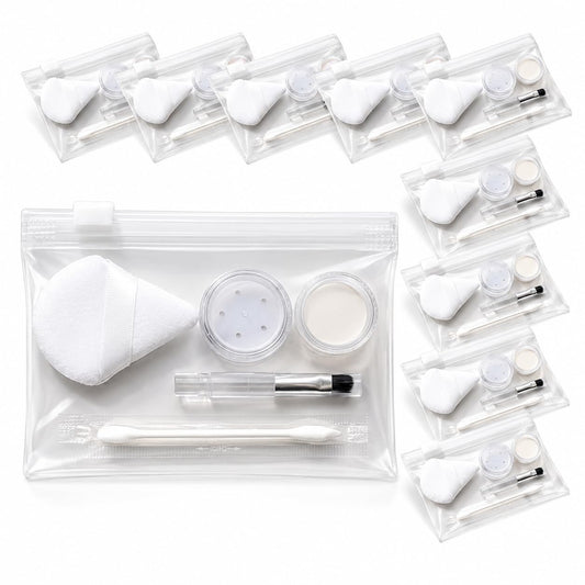OR KO Makeup Touch-Up Travel Kit, 10-Piece Beauty Organizer with Refillable Cosmetic Jars, Applicators & Clear Zipper Bags for Makeup, Skincare & On-the-Go Essentials