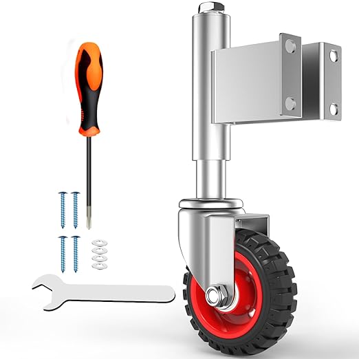 Spring Loaded Gate Casters 4” Rubber Tire Heavy Duty Gate Caster Wheels with Hardware for Wooden Gates, Metal Gates, Fence Gates, Swing Gates, 330 Lbs Load Capacity