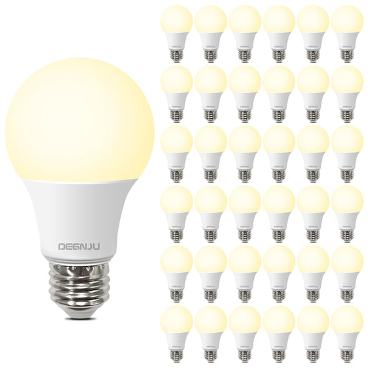 DEGNJU 36 Pack A19 LED Light Bulbs 60W Equivalent, Soft White 2700K, 800 Lumens, E26 Base, Non-Dimmable, 8W Energy Efficient Warm LED Bulbs for Home Lighting