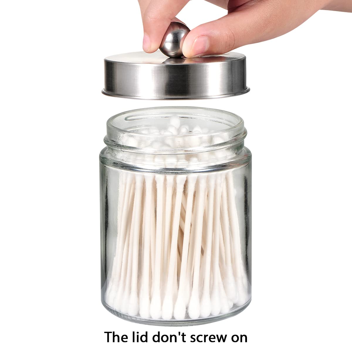 Amolliar Apothecary Jars Bathroom Vanity Organizer -Countertop Canister Jar with Storage Lid - Qtip Dispenser Holder Glass for Qtips,Cotton Swabs,Makeup Sponges,Hair Band - Brushed Nickel (2 Pack)