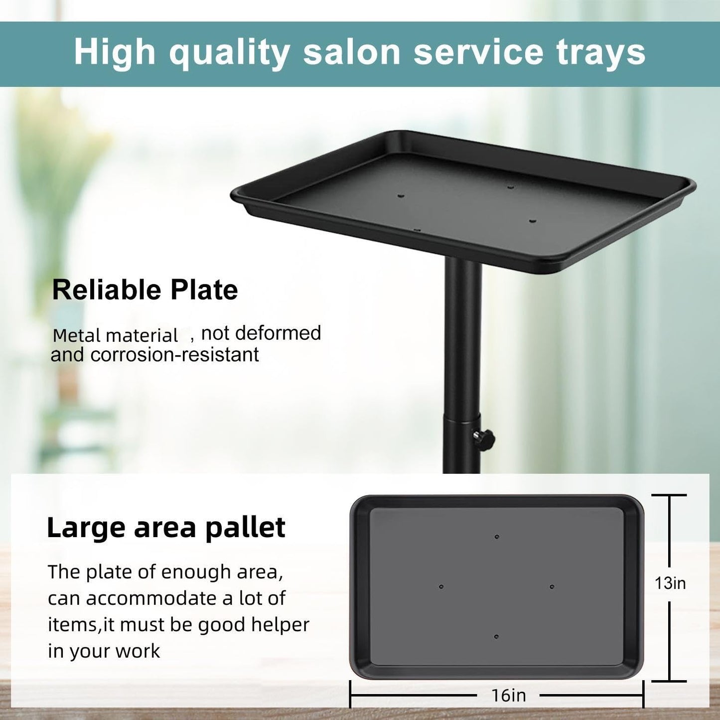 Wuissvnb Salon Tray on Wheels, Adjustable Hairstylist Rolling Tray with Wheels,Premium Aluminum Tattoo Tray,Suitable for spa Hairstylist Salon Trolley cart with Wheels-(Black)
