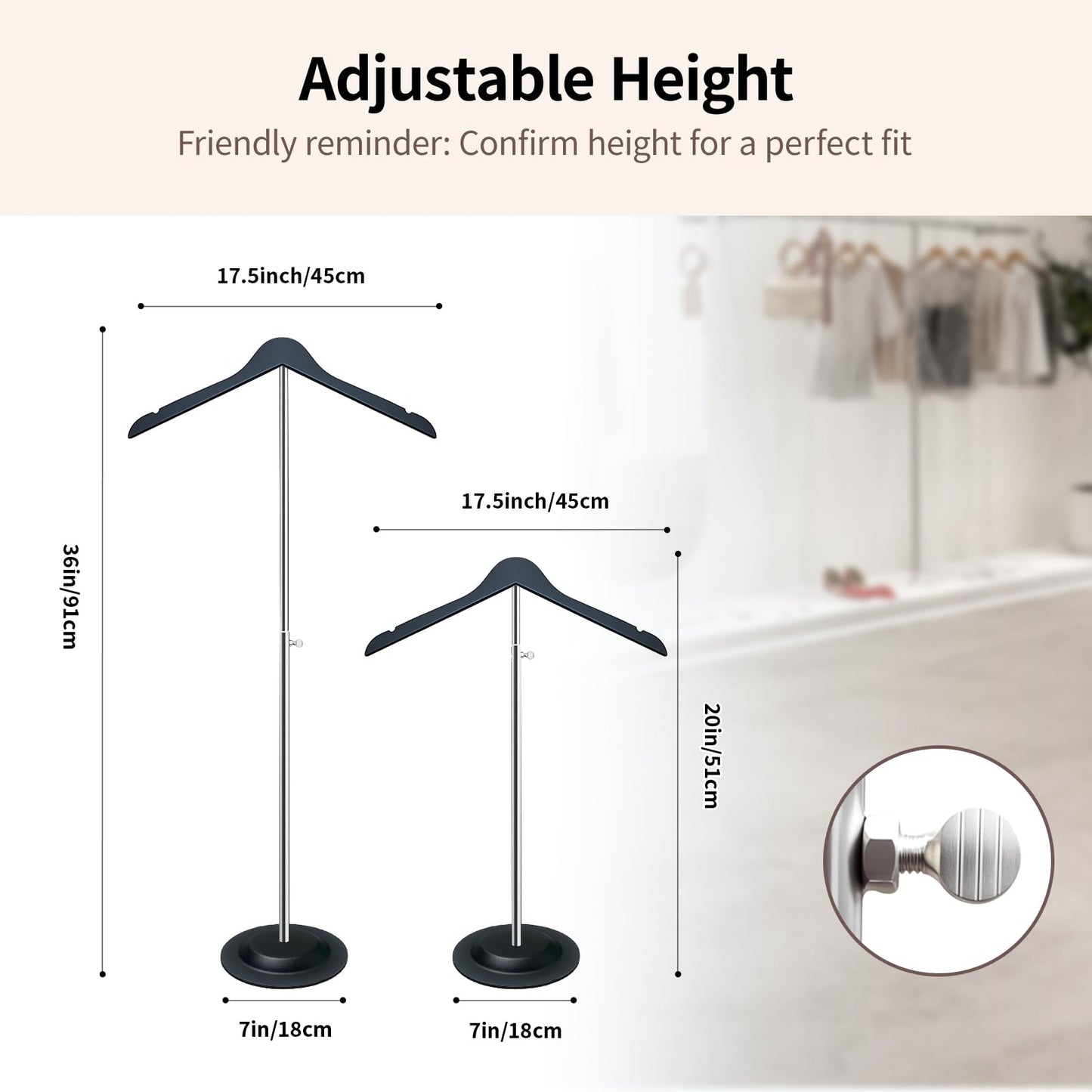 Gecauoea Shirt Display Stand 20-36“ Mannequin Torso with Pure Wood Hangers Dual Non-Slip Design, Stable Metal Base, Ideal T-Shirt Dress Form Display for Vendors, Retail, and Daily Use (Black, 2 Pack)