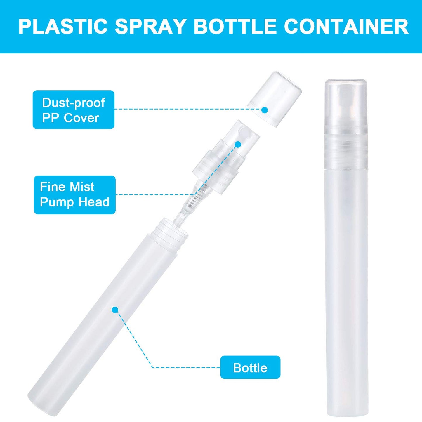 Patelai 60 Pieces 10 ml Plastic Spray Bottles Empty Fine Mist Sprayer Bottles for Travel Essential Oils Perfume Supplies(Clear)