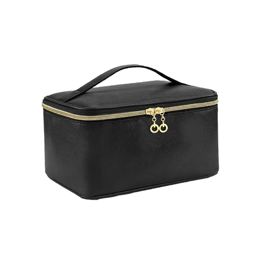 GLONCHX Makeup Bag, Portable Cosmetic Bag, Large Capacity Travel Makeup Case Organizer for Women and Girls, Train Case Makeup Bag for Toiletries for Traveling with Handle and Divider (Black)