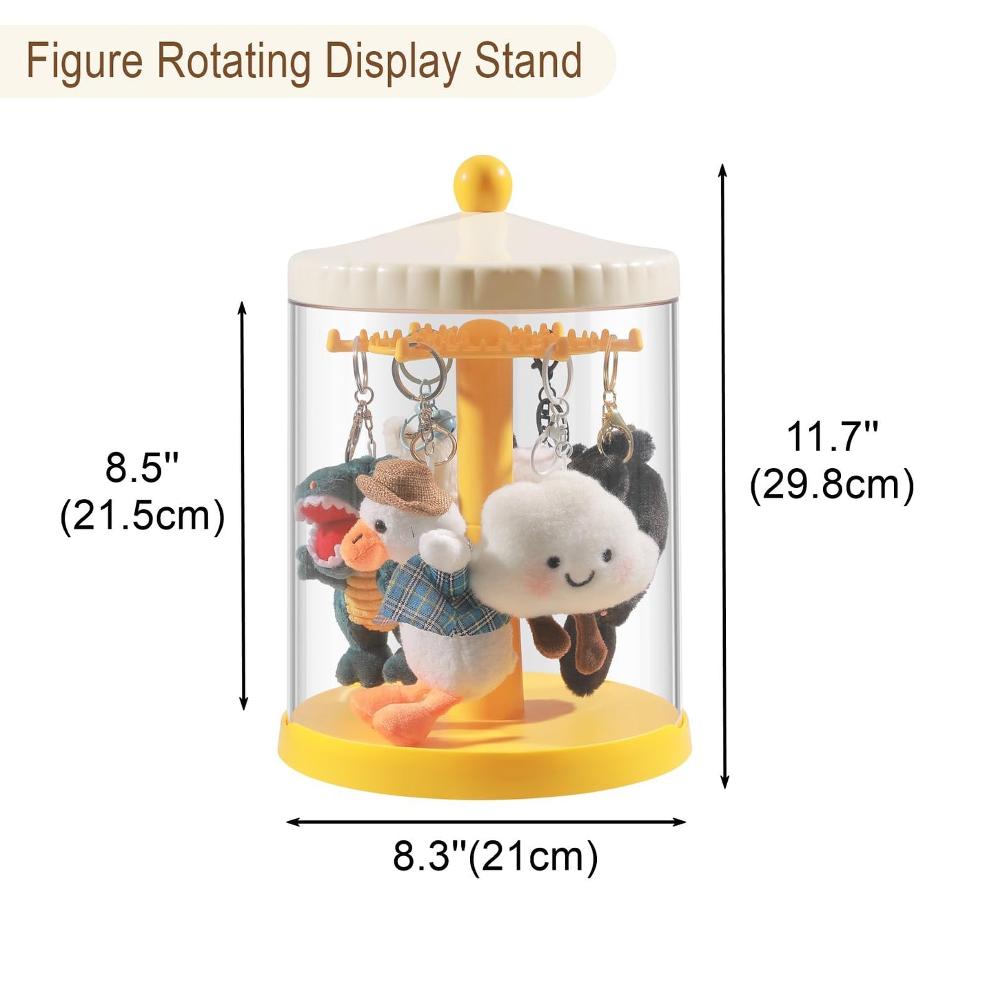 360° Rotating Clear Display Case for 5.9-6.7 Plush Dolls, Collectible Toy, Action Figures, Transparent Dust-Proof Protective Storage Box with Cover, Stackable, Yellow