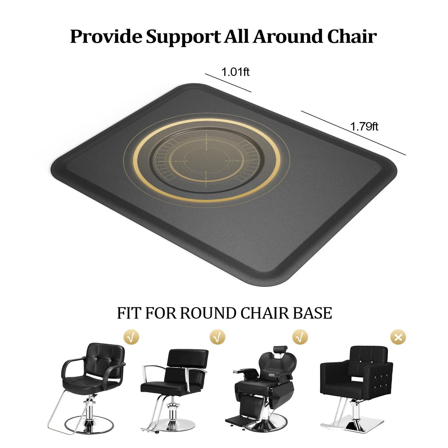 mefeir 4’x 5’x 1/2'' Thick Salon Mat for Hair Stylist, Barber Floor Mats with Round Base, Salon Chair Mat Comfort Standing, Barbershop Beauty Spa Equipment