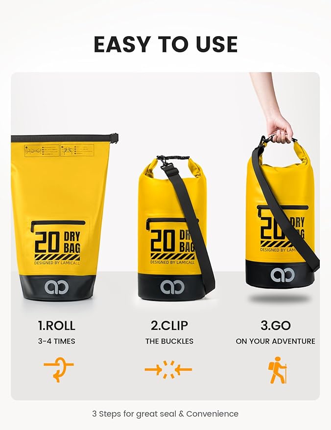 Lamicall Dry Bag, Waterproof Bag - [Durable & Floating] 5L/10L/20L/30L/40L Roll Top Drybag with Water Proof Phone Pouch for Travel Swimming Boating Kayaking Paddle Board Camping Beach Accessories