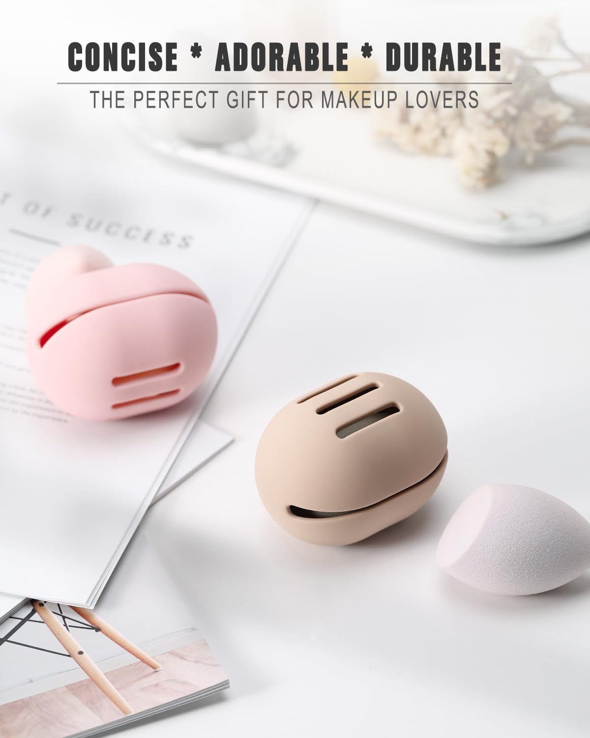 FERYES Makeup Sponge Holder – Shatterproof Eco-Friendly Silicone Beauty Make Up Blender Case for Travel - Khaki