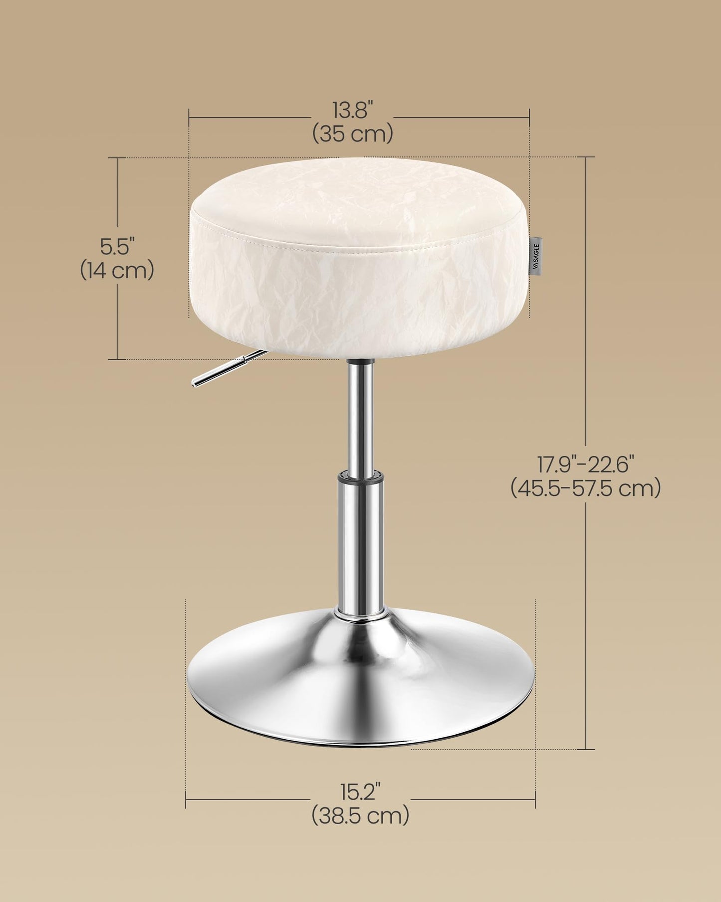 VASAGLE Adjustable Bar Stool, 360° Swivel, PU Leather, Thick Cushion, for Kitchen, Dining Room Bedroom, Modern, Cream White