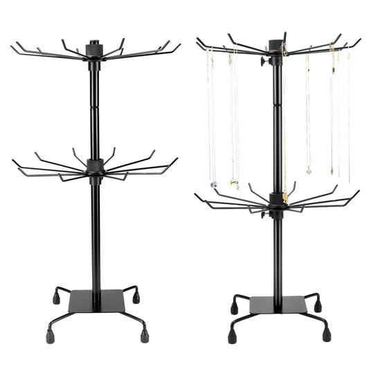 QWORK 2-Tier Rotating Metal Jewelry Display Stand – 2 Pack Adjustable Height Organizer for Necklace, Earrings & Key Rings