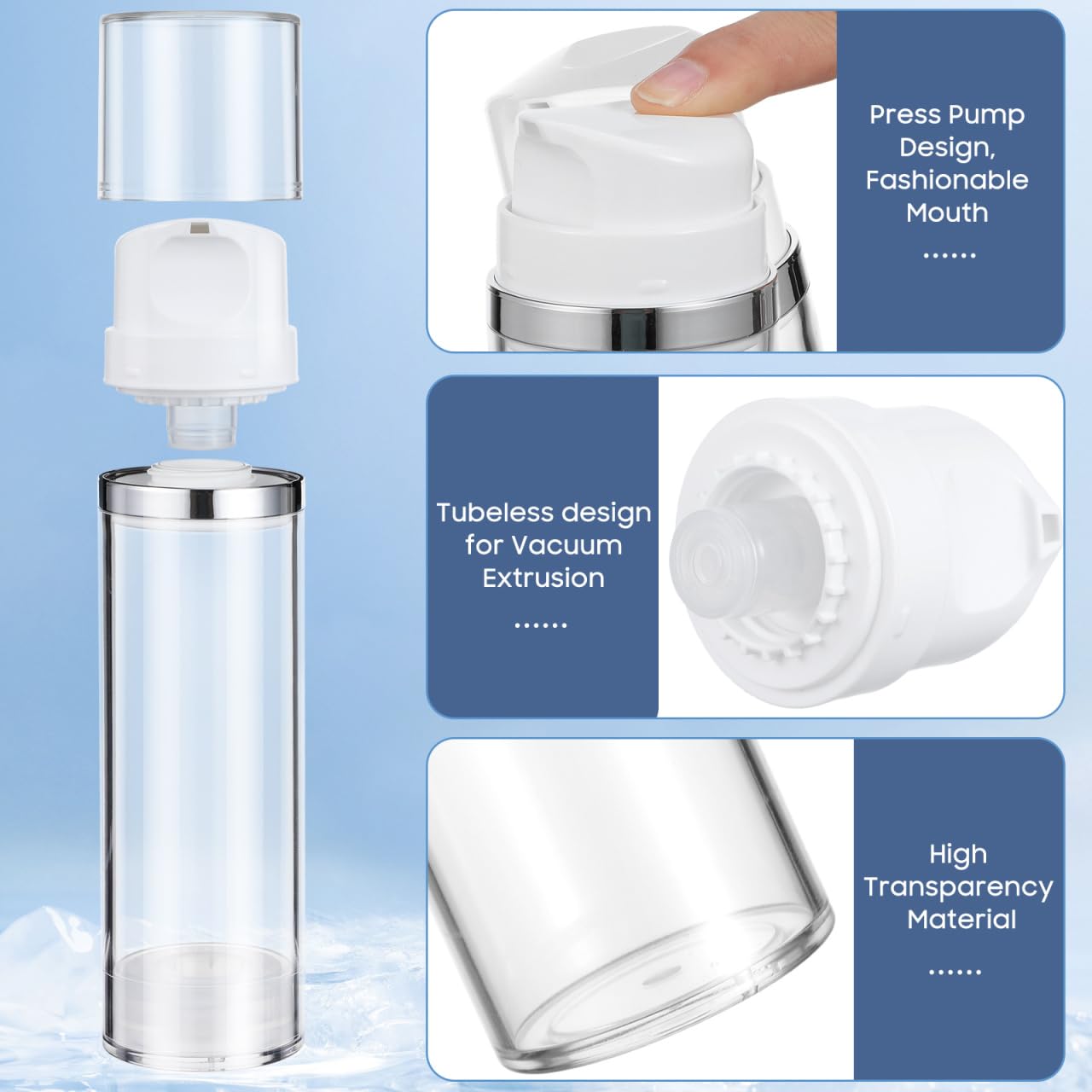 CLISPEED 2PCS 5oz Large Airless Pump Bottles - Travel Size Vacuum Dispenser for Lotions - Creams and Cosmetics Wide Mouth Design for Easy Filling and Dispensing