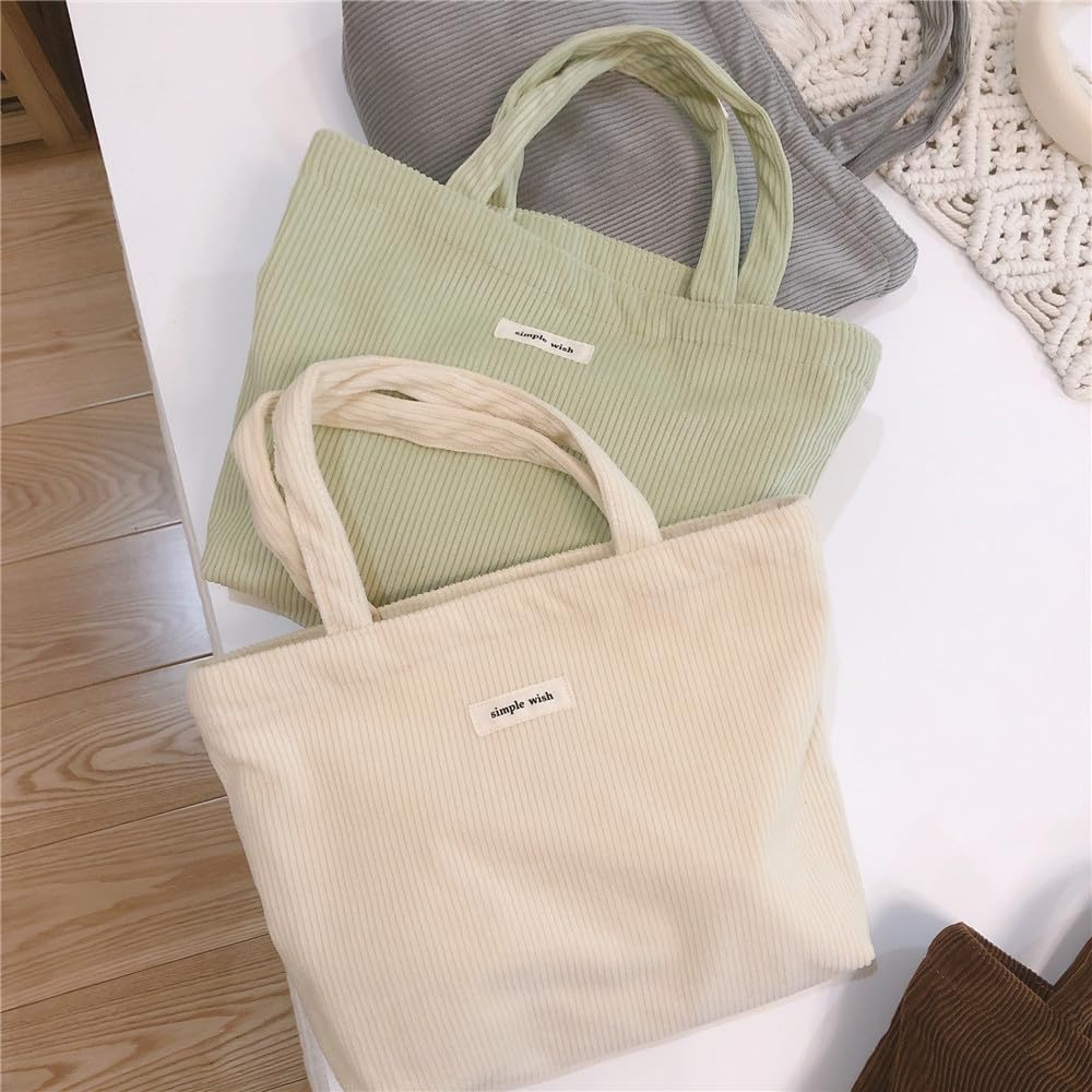 Sminra Corduroy Small Tote Bible Bag for Women, Mini Daily Handbag Cute Aesthetic for Book, Essential, Water Bottle Organizer (Dusty Green)