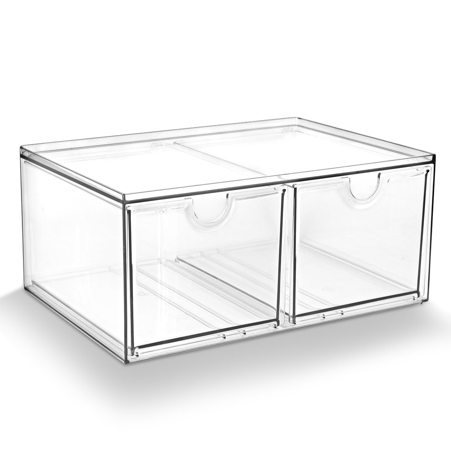 Prsildan Stackable Clear Makeup Organizer Acrylic Storage Drawers with 2 Drawers for Vanity Bathroom Office Desk Modular Drawer System for Cosmetics Jewelry Toiletries Home Organization