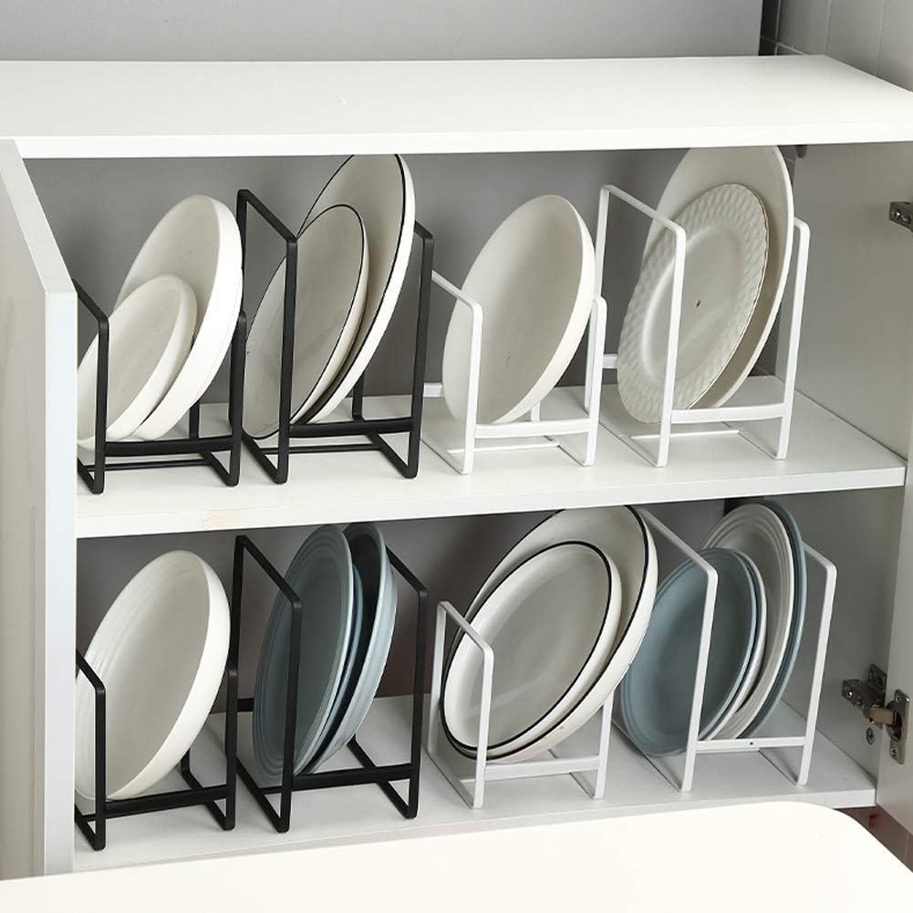 MINGFANITY 2PCS Plate Holders Organizer, Metal Dish Storage Dying Display Rack for Cabinet, Counter and Cupboard - Black