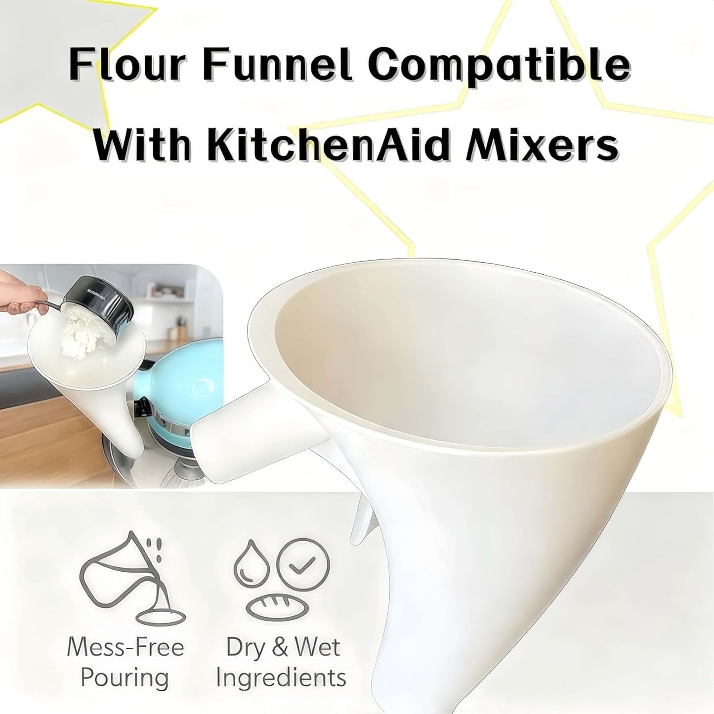 Flour Funnel for KitchenAid Mixer - Compatible with 5 Qt & 4.5 Qt Bowl-Lift Models | Dishwasher Safe, Anti-Splash Design for Mess-Free Baking | Includes 2-Piece Set (Red)
