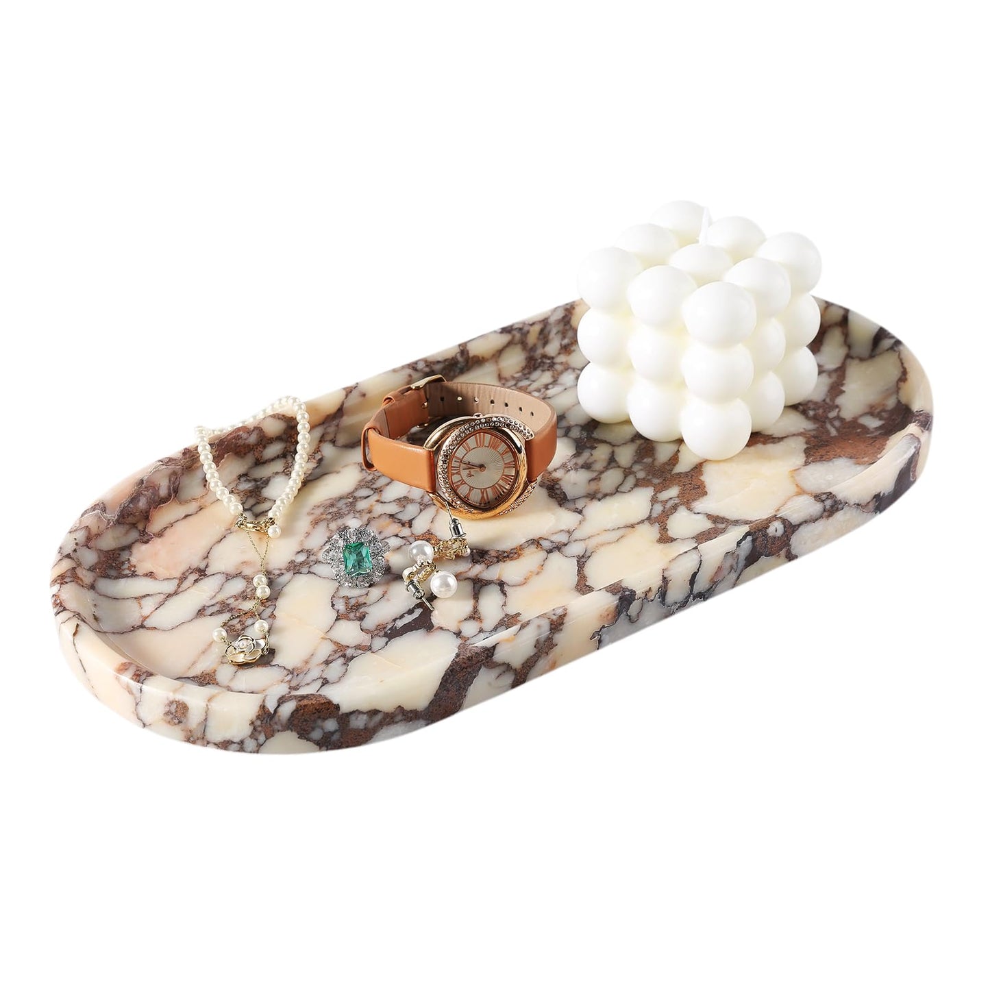 Koville Natural Decorative Marble Bathroom Tray, 12"x6" Calacatta Viola Marble Catchall Tray for Bathroom, Stone Perfume Trays Jewelry Dish, Stone Storage Trays for Home Decor（Textural Differences）