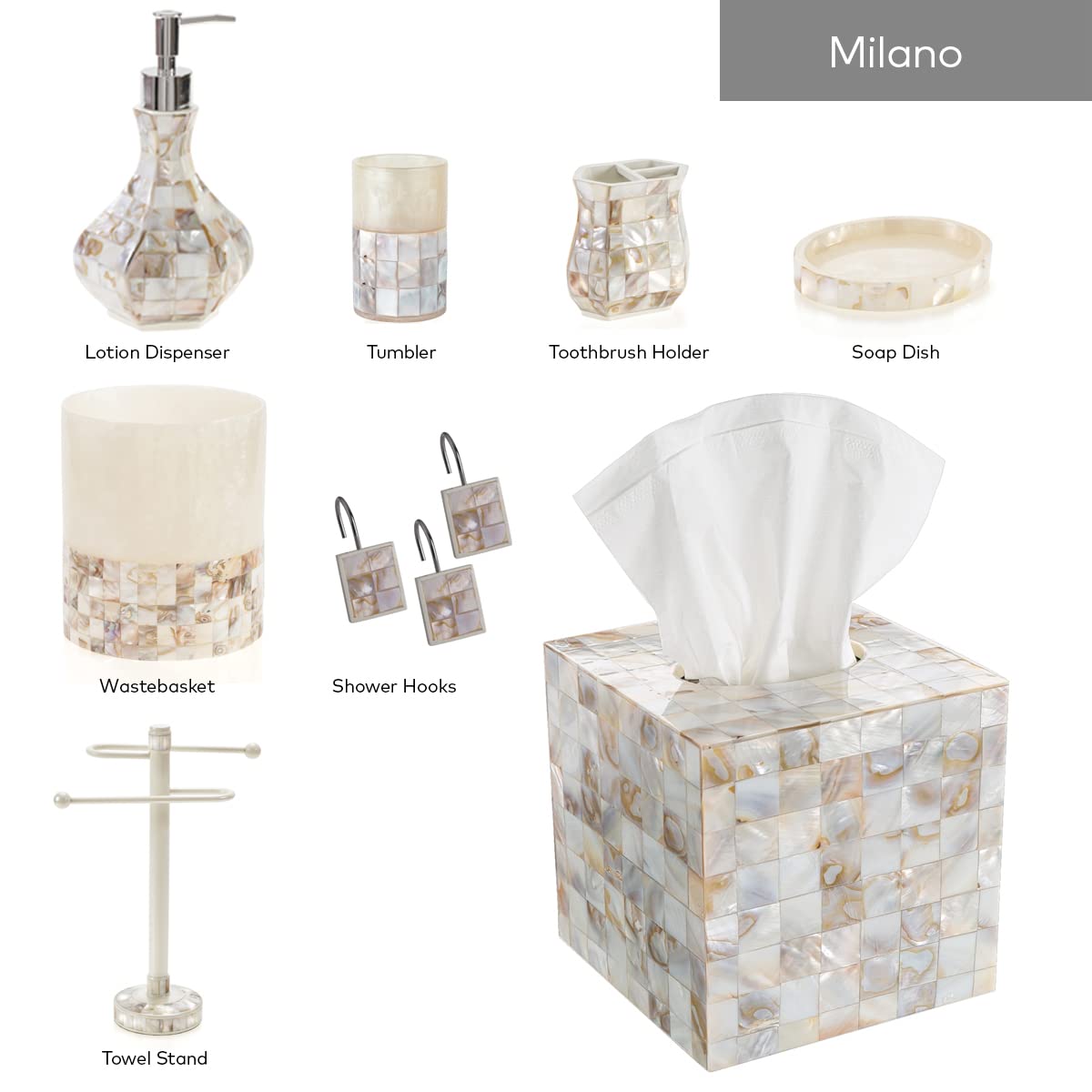 Milano Toothbrush Cup - Electric Toothbrush Holder for Bathroom fits Toothbrushes and Toothpaste - Bathroom Tumbler Cup Finished with Beautiful Mother of Pearl Shells