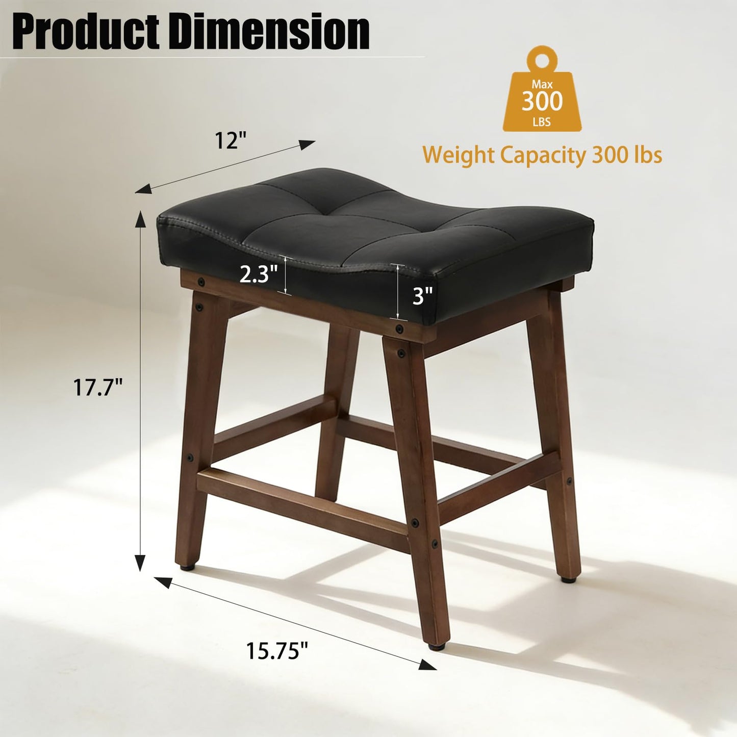 FLYZC Saddle Seat Vanity Stool with Wood Legs, Makeup Stool Chairs, U-Shaped Ottoman Foot Rest Stools, Modern Makeup Bench, Small PU Leather Square Chair Under Desk for Vanity, Living Room Black