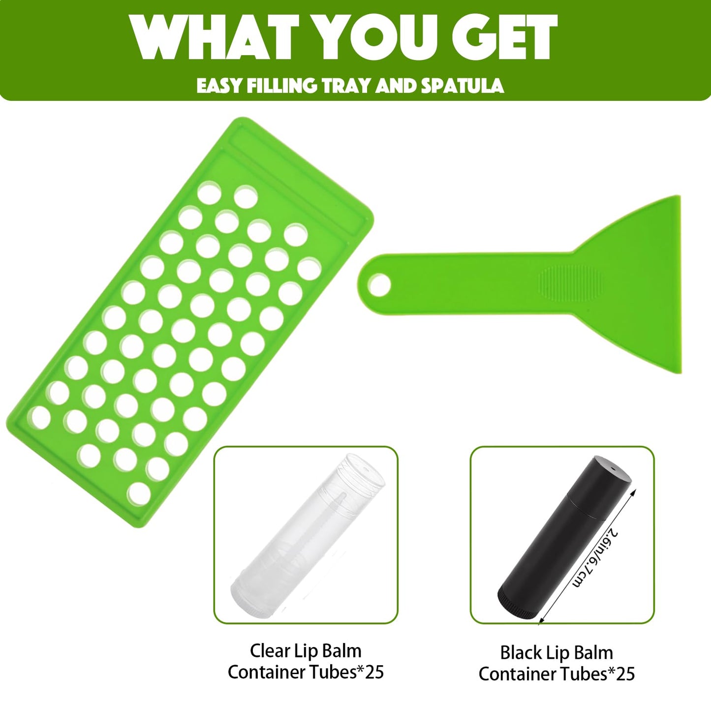 Lip Balm Tubes with Filling Tray and Spatula, 50 Empty Lip Balms Containers with Caps (Clear+Black), BPA Free, Make Natural Lip Balm Kit for DIY