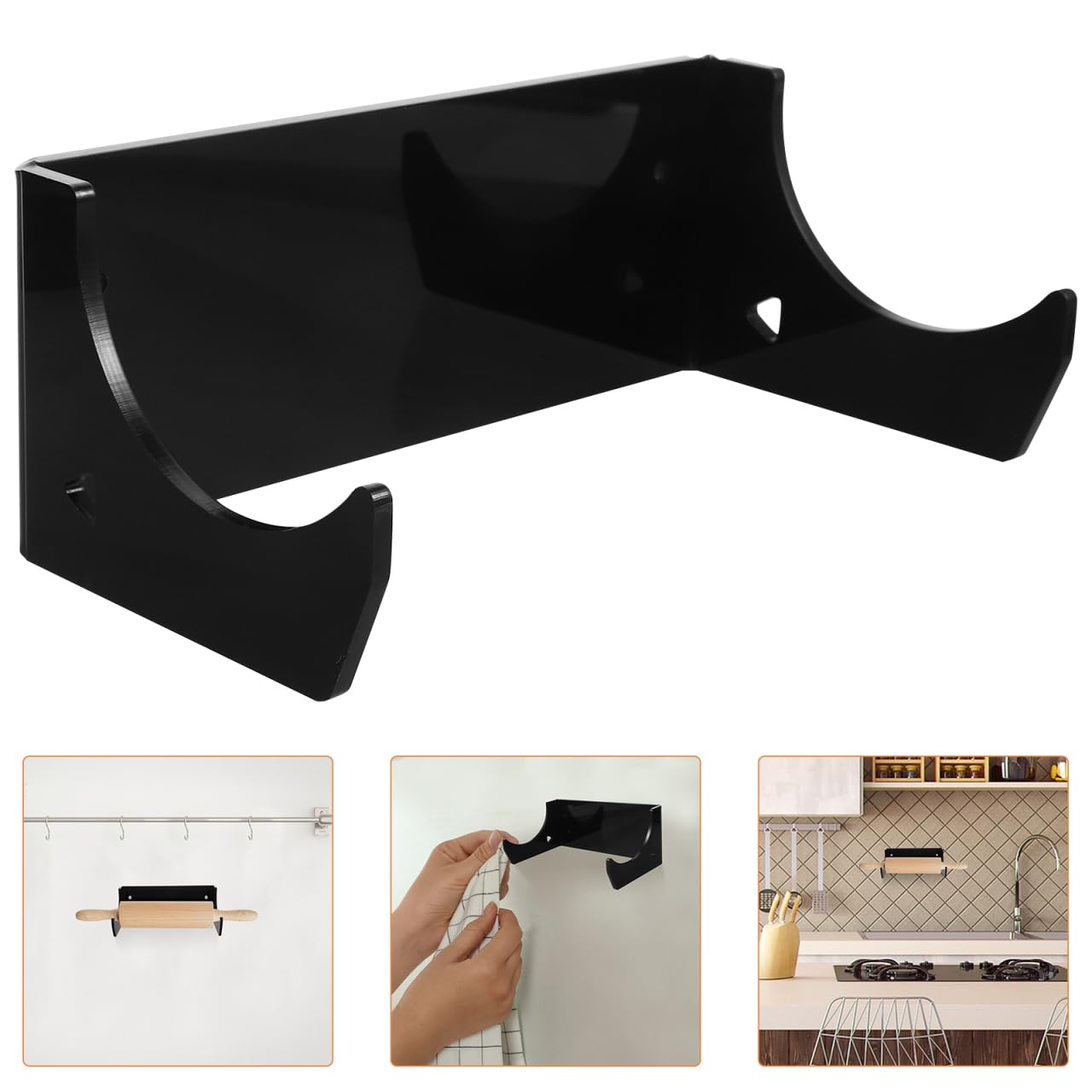 LABRIMP Wall Rolling Pin Holder Acrylic Rolling Pin Display Rack Wall Mount Rolling Holder for Kitchen Storage Space-Saving Rolling Hanger 2 Pack