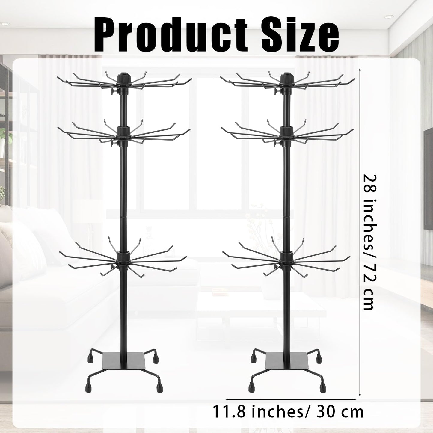 Kifmurase 2PCS Rotating Display Stand Metal Spinner Display Rack with Hooks Adjustable Height Holders for Earrings Necklace Key Rings, 3 Tiers Retail Vendor Jewelry Display Rack(Black)