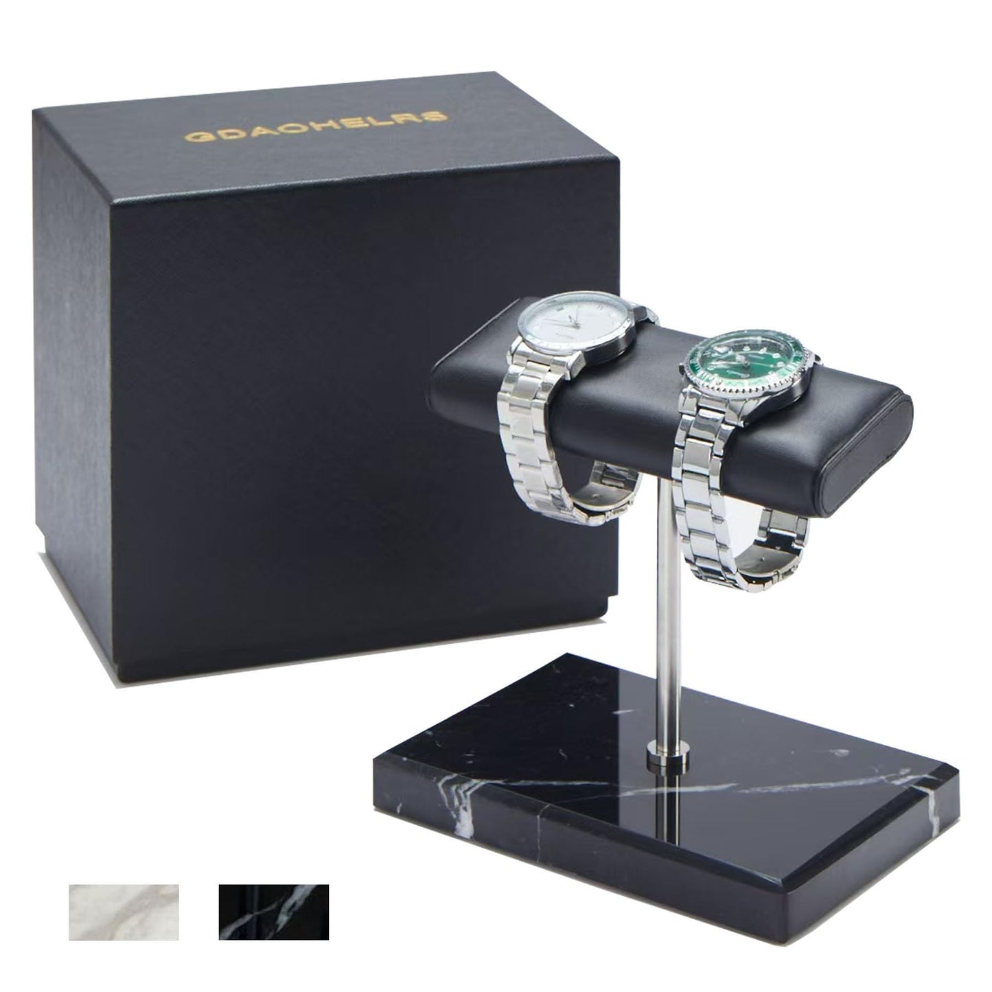 GDAOHELRS Men's Premium Handcrafted Watch Display Stand,Watch Stand,Watch Organizer,Watch Holder,Bracelet Display Stand,Natural Marble Base with Leather Surface (black)