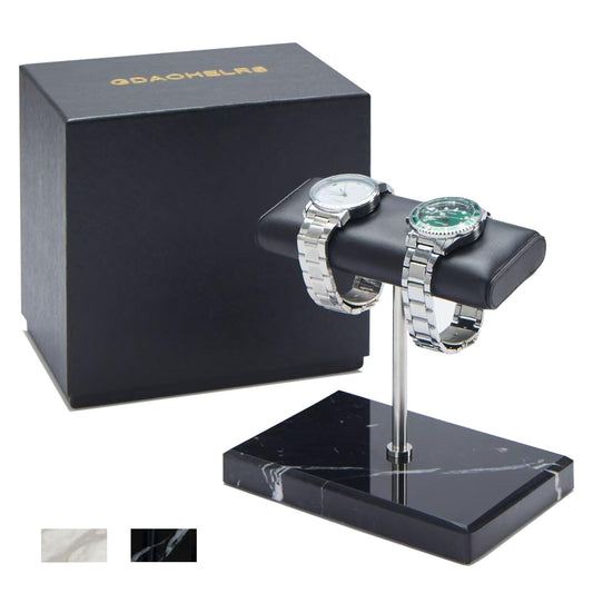 GDAOHELRS Men's Premium Handcrafted Watch Display Stand,Watch Stand,Watch Organizer,Watch Holder,Bracelet Display Stand,Natural Marble Base with Leather Surface (black)