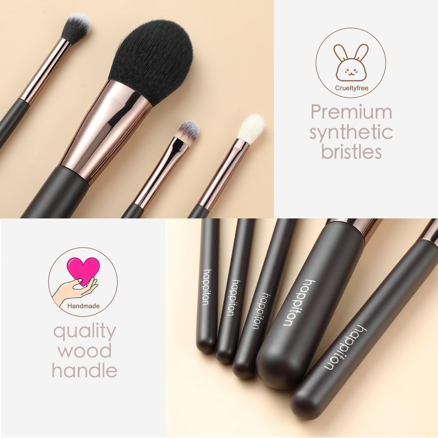 HAPPITON Makeup Brushes Set 17PCS Beauty Tool Kits for Eye Face Foundation Blender Concealer Makeup Brush With Rotating Turnable Holder