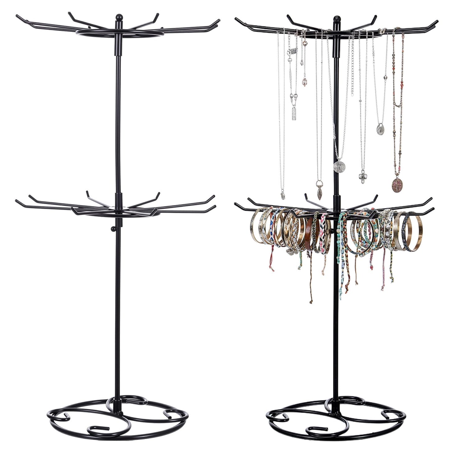 QFGasre 2 Pcs Jewelry Stand Organizer, 2 Tier Rotating Rack Metal Necklace Organizer Black Jewelrys Keychain Display for Vendors Jewelry Earring Bracelet Display Supplies