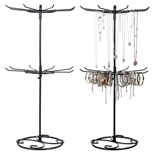 QFGasre 2 Pcs Jewelry Stand Organizer, 2 Tier Rotating Rack Metal Necklace Organizer Black Jewelrys Keychain Display for Vendors Jewelry Earring Bracelet Display Supplies