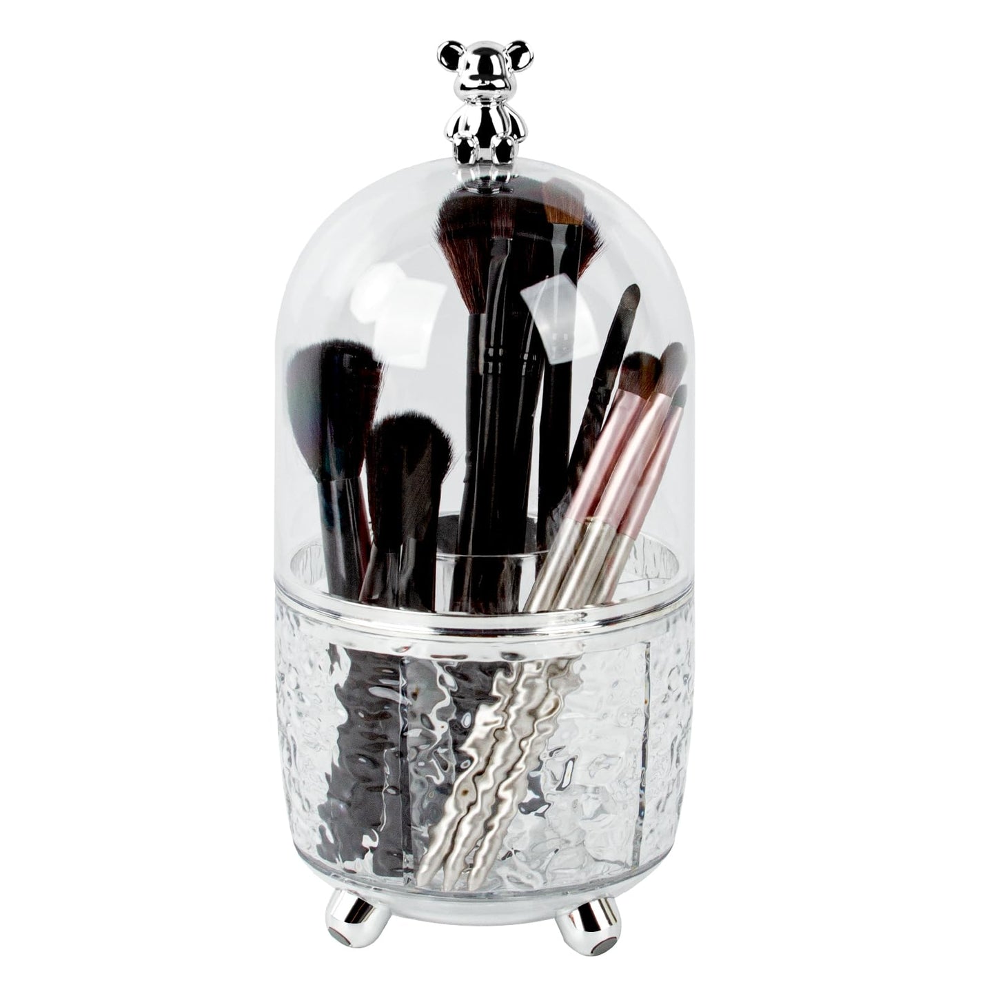 CECOLIC 360° Rotating Makeup Brush Organizer with Lid, Dustproof Cosmetic Tools Organizer with Cover, Makeup Brush Holder Organizer for Vanity, Bathroom Countertop, Desktop Dresser