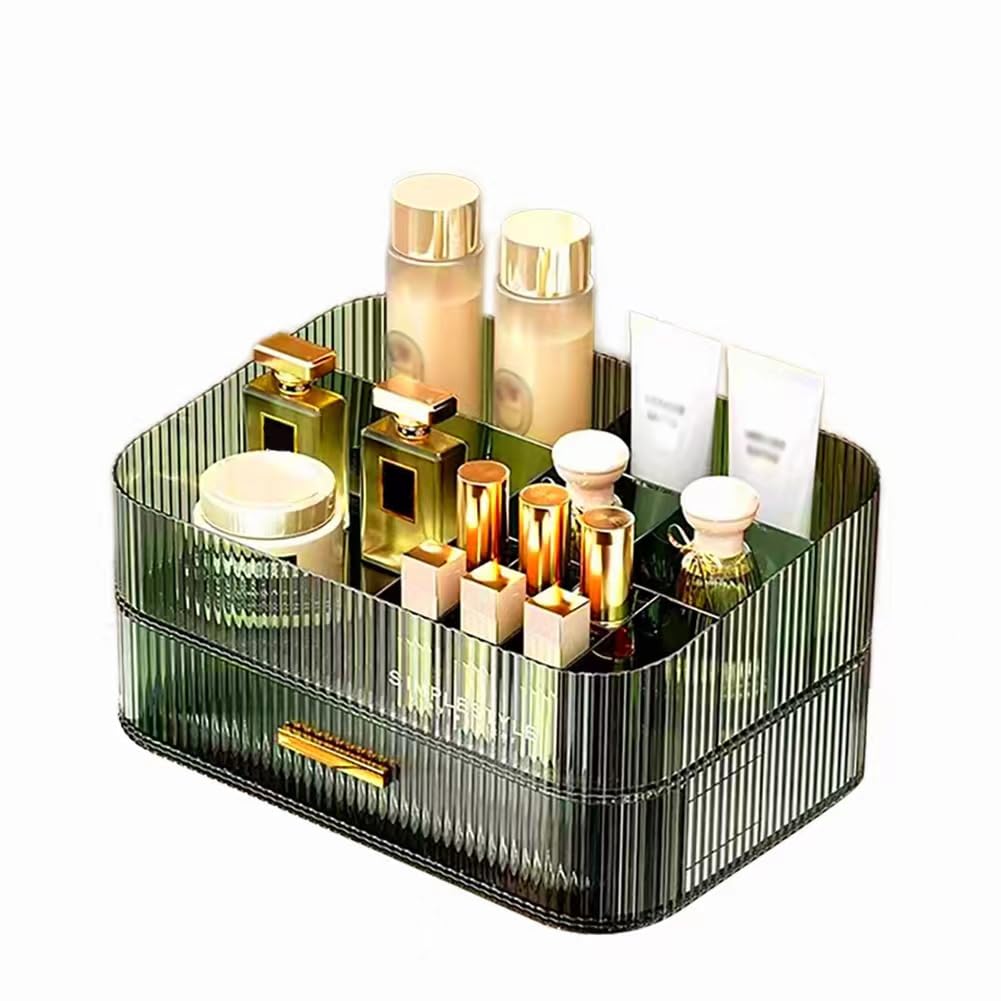 MIUOPUR Makeup Organizer with Stackable Drawers, Bathroom Vanity Organizers and Storage, Ideal for Desk and Dresser Countertops, Great for Cosmetics, Skincare, Lipsticks, Nail Care - Green
