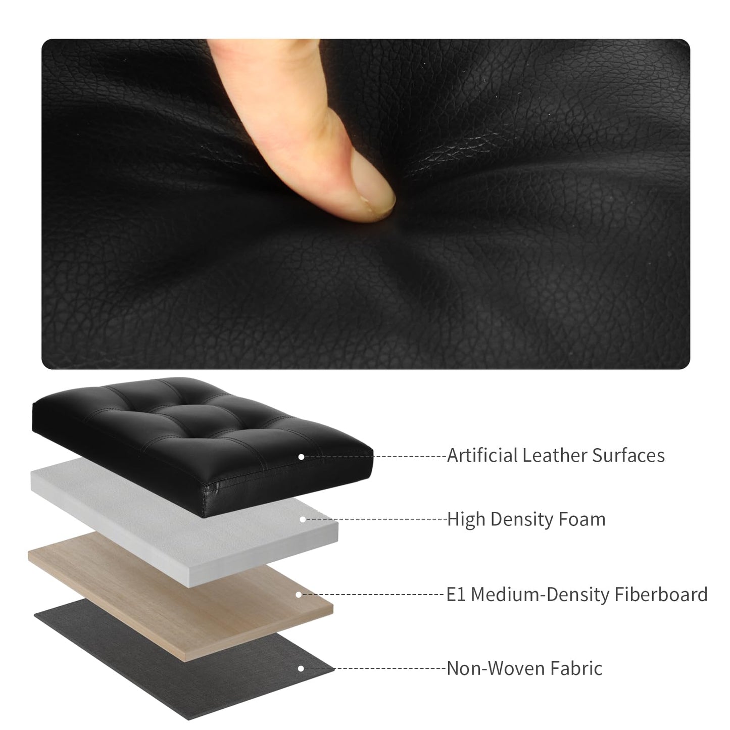 Storage Ottoman Foot Rest Stool with Thicker Foam Padded Seat. Foldable Leather Footstool Bench. Small Ottoman with Storage for Living Room Bedroom Coffee Table 350 lbs, 17x13x13in, Black.