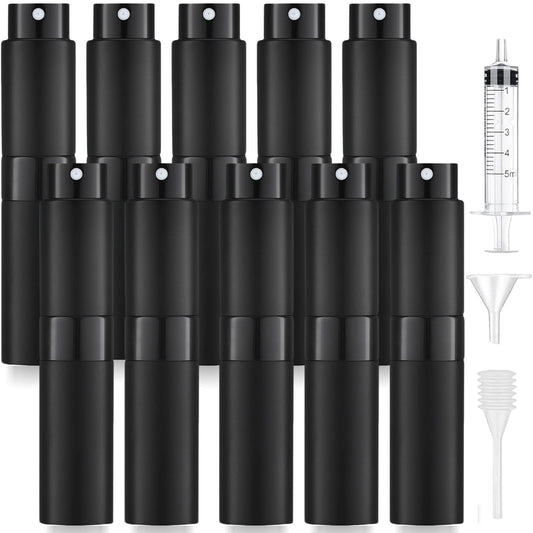 KBTYUDD 10 Pack 8ML Travel Perfume Bottle Refillable Empty Perfume Atomizer Cologne Travel Spray Bottle for Refill Portable Cologne Dispenser Mini Sprayer for Women Men Twist Tpye (Black)
