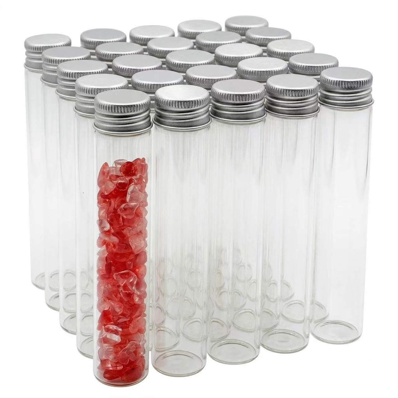 QOAEZK 25PCS 30ML Clear Glass Vial with Aluminum Screw Cap,Tiny Bottle Mini Jars Glass Tube for Beads Glitter Seed Samplers Storage