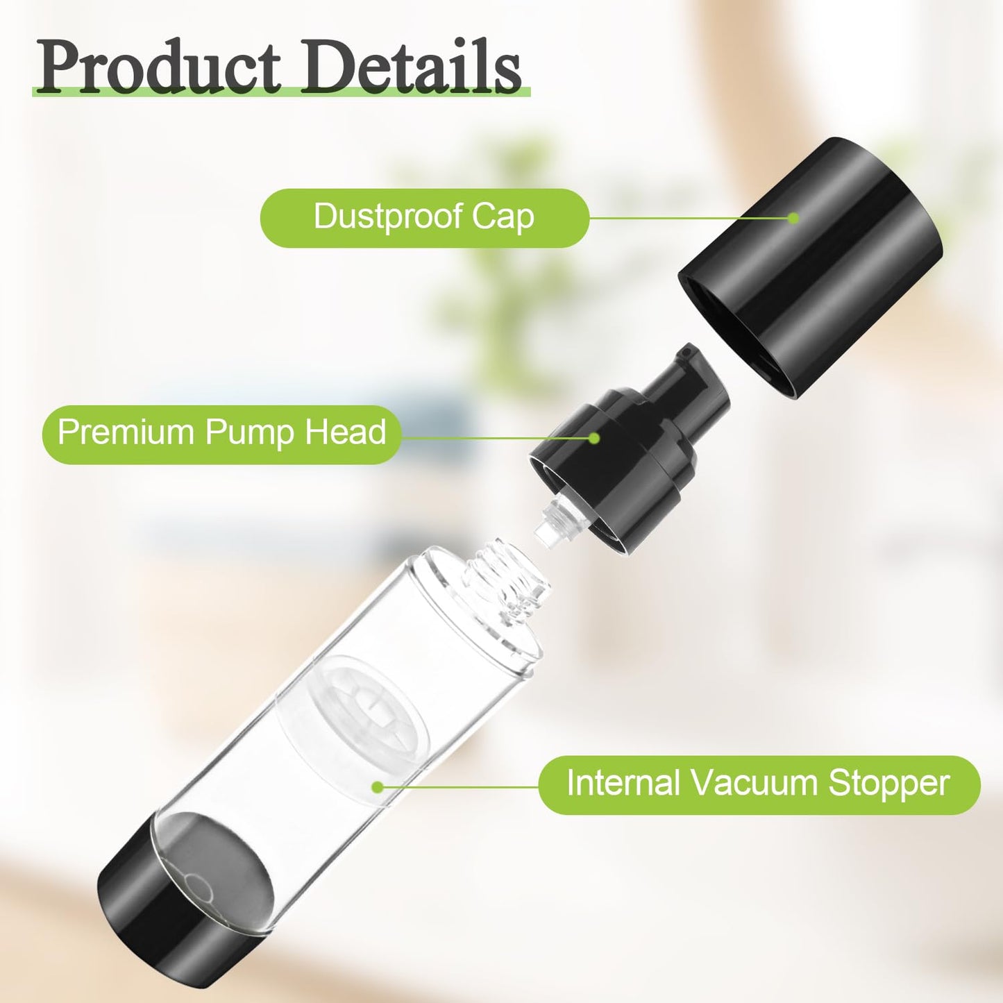 6 Pack 100ml/3.4oz Airless Pump Bottles Refillable Vacuum Pump Dispenser Plastic Cosmetic Container for Makeup Foundation Moisturizer Shampoo Toiletry