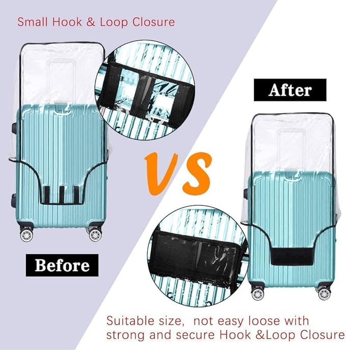 Suitcase Covers for Luggage – TSA Approved Clear PVC Luggage Protector Cover, Thick Transparent Waterproof Sleeve with Large Hook and Loop Closure, Fits 22" Wheeled Suitcases