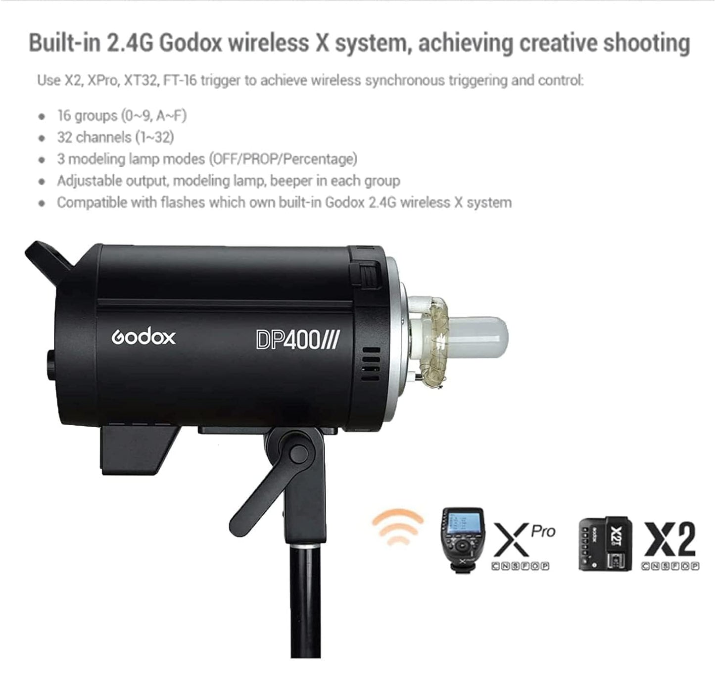 Godox 3Pack DP400III 1200W Studio Strobe Flash Lighting Kit with 3* Light Stand 3* Grid Softbox 1 * 5-in-1 Reflector 1* Bag for Portrait Photography Studio Shooting