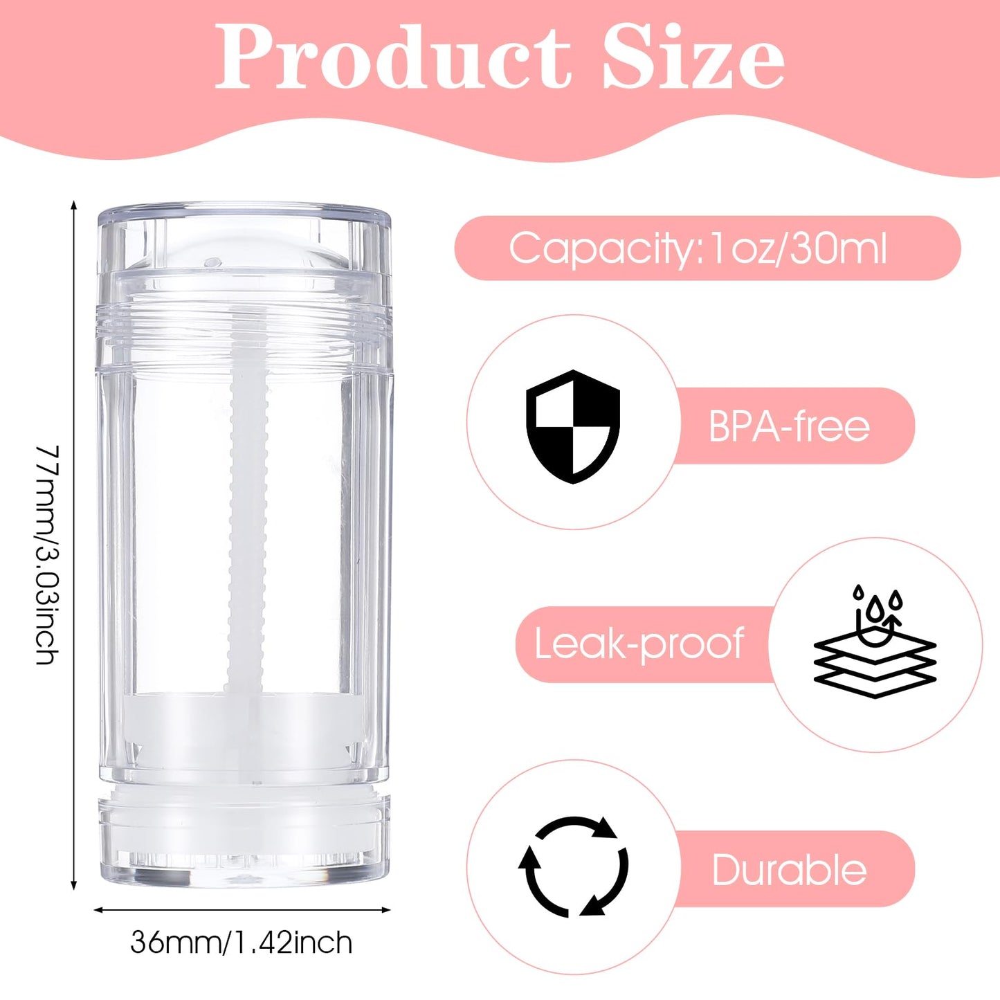 JIEYAO 30 Pcs Clear Empty Deodorant Containers, 1oz/30ml Twist-Up Refillable Lip Balm Tubes Bottom Fill Deodorant Bottles Tubes for DIY Lipstick Solid Perfume