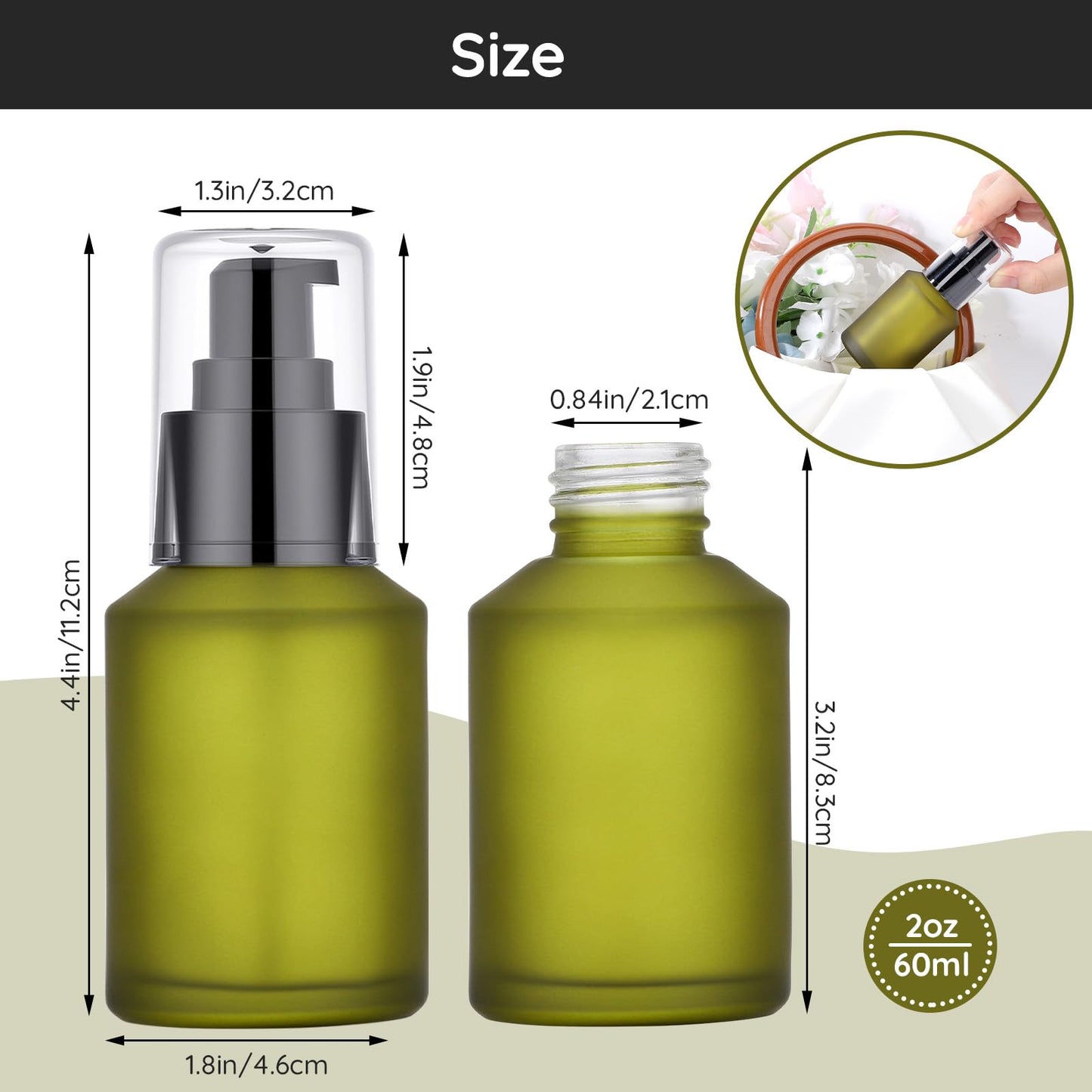 Segbeauty 2oz Frosted Glass Pump Bottle Dispenser, 3pcs Empty Travel Size Bottles with Pump, 15ml Refillable Travel Lotion Container, Mini Liquid Containers for Creams Oils Bottle in Mixed Color