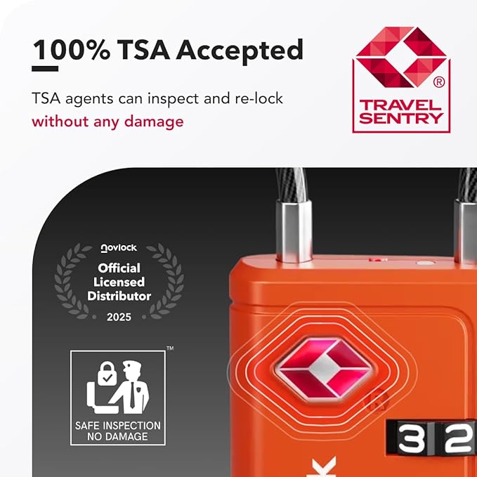 TSA Approved Luggage Locks | Inspection Indicator, 4-Digit Combination, Durable Zinc Alloy | for Suitcases, Backpacks, Travel Bags | Orange, 10-Pack